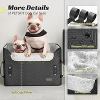 PETSFIT Dog Car Seat Medium Sized Dog, Waterproof PU Leather Dog Seat for Car with Patented Safe Buckles, 2 Clip-On Safety Leashes, Suitable for 2 Small Dogs (Medium, Black)