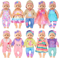 10 Sets Baby Doll Clothes and Accessories Include Rompers Outfits - 10 Sets Clothes