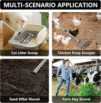 10 Inch Chicken Poop Scooper, Large Metal Chicken Coop Scoop, Chicken Litter Sifting Shovel, Chicken Coop Rake with Retractable Stainless Steel Handle, Chicken Coop Cleaning Tools Accessories