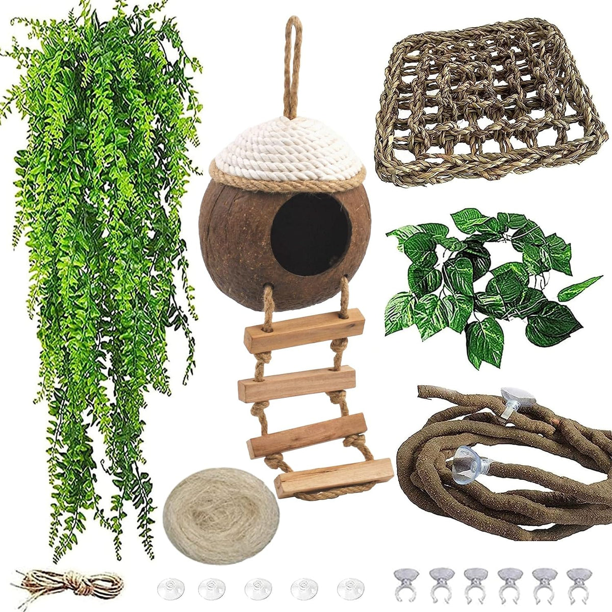 Leopard Gecko Coconut Hut with Ladder - 【Style D】