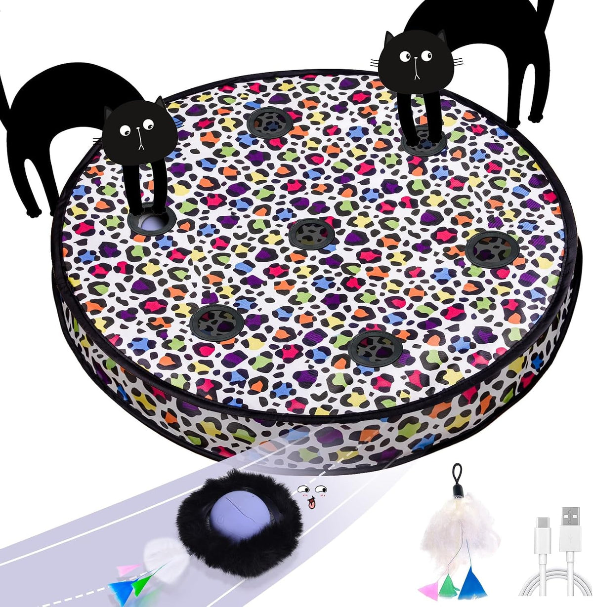 ORSDA Interactive Cat Toys Ball - Periwinkle Ball&7 Hole Leopard Mat