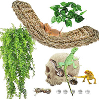 Bearded Dragon Hammock,Lizard Lounger Reptile Tank Hanging Plants Climbing Jungle Vines Flexible - Type：Rectangular hammock with skull