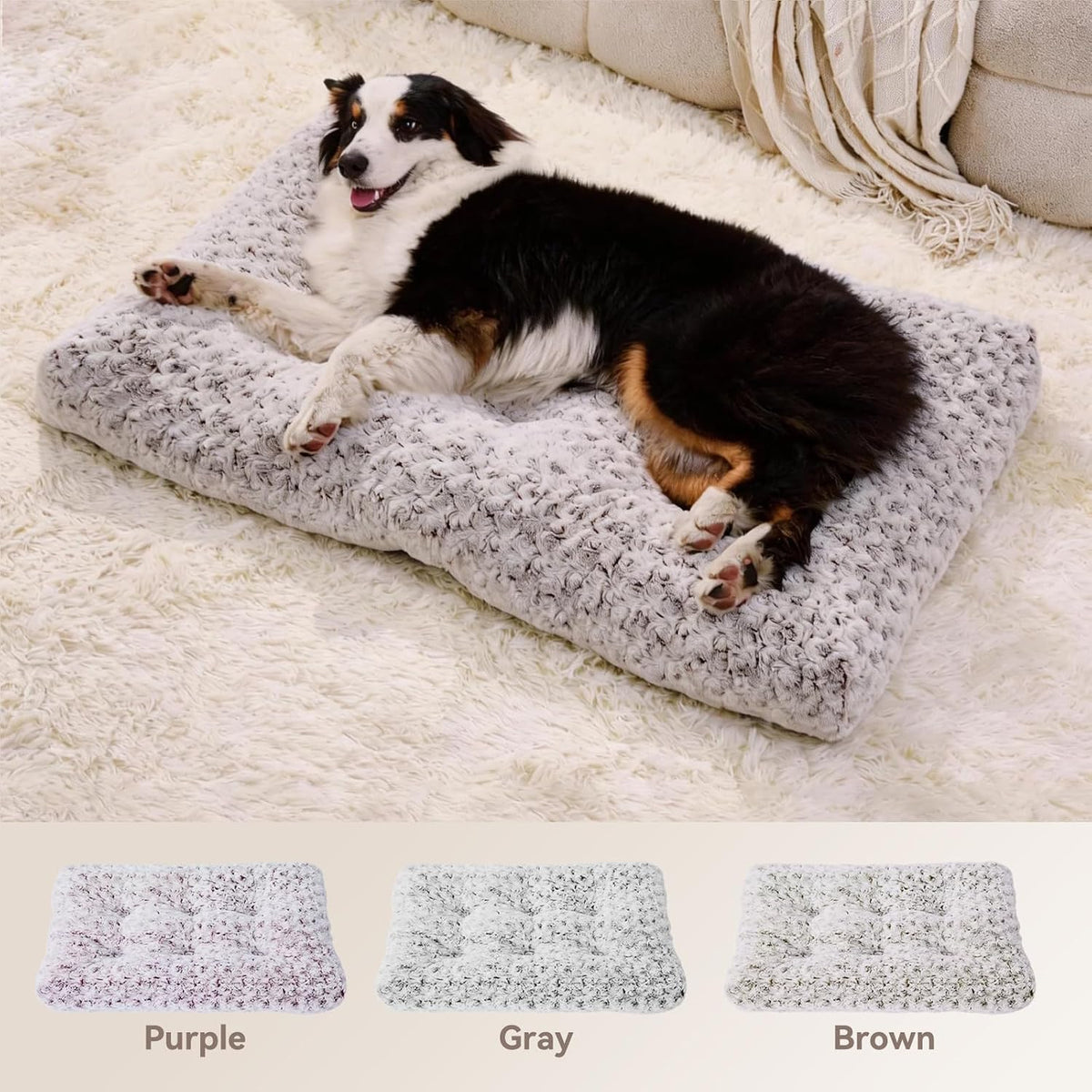Large Dog Crate Bed Mat, Washable Plush Pad for Large Breeds – Essentials for Dogs - Brown / 41.0" L x 27.0" W x 4.0" Th - image 4