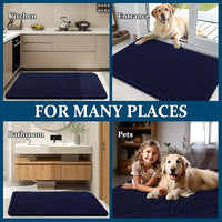 OLANLY Dog Door Mat Set 4-Piece 36x24, Absorbs Moisture and Dirt, Absorbent Non-Slip Washable Doormat, Quick Dry Chenille Mud Mat for Dogs, Entry Indoor Entryway Carpet for Inside Floor, Navy Blue