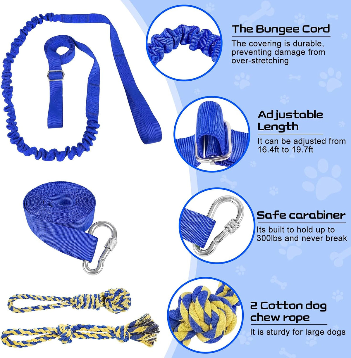 XiaZ Tug of War Dog Toy, Interactive Dogs Toy Bungee Hanging Tether with 2 Chew Rope Toys, Heavy - Blue - image 2