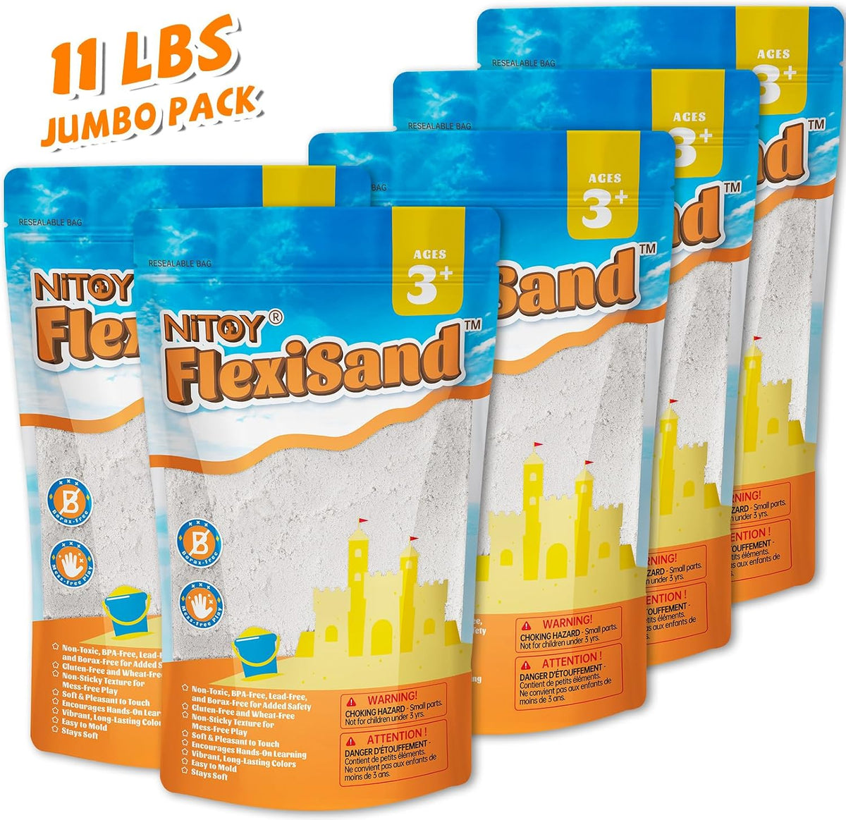 NiToy FlexiSand 11lbs Toy Sand 5 Colors Self-Sticking Non-Toxic - White - image 4