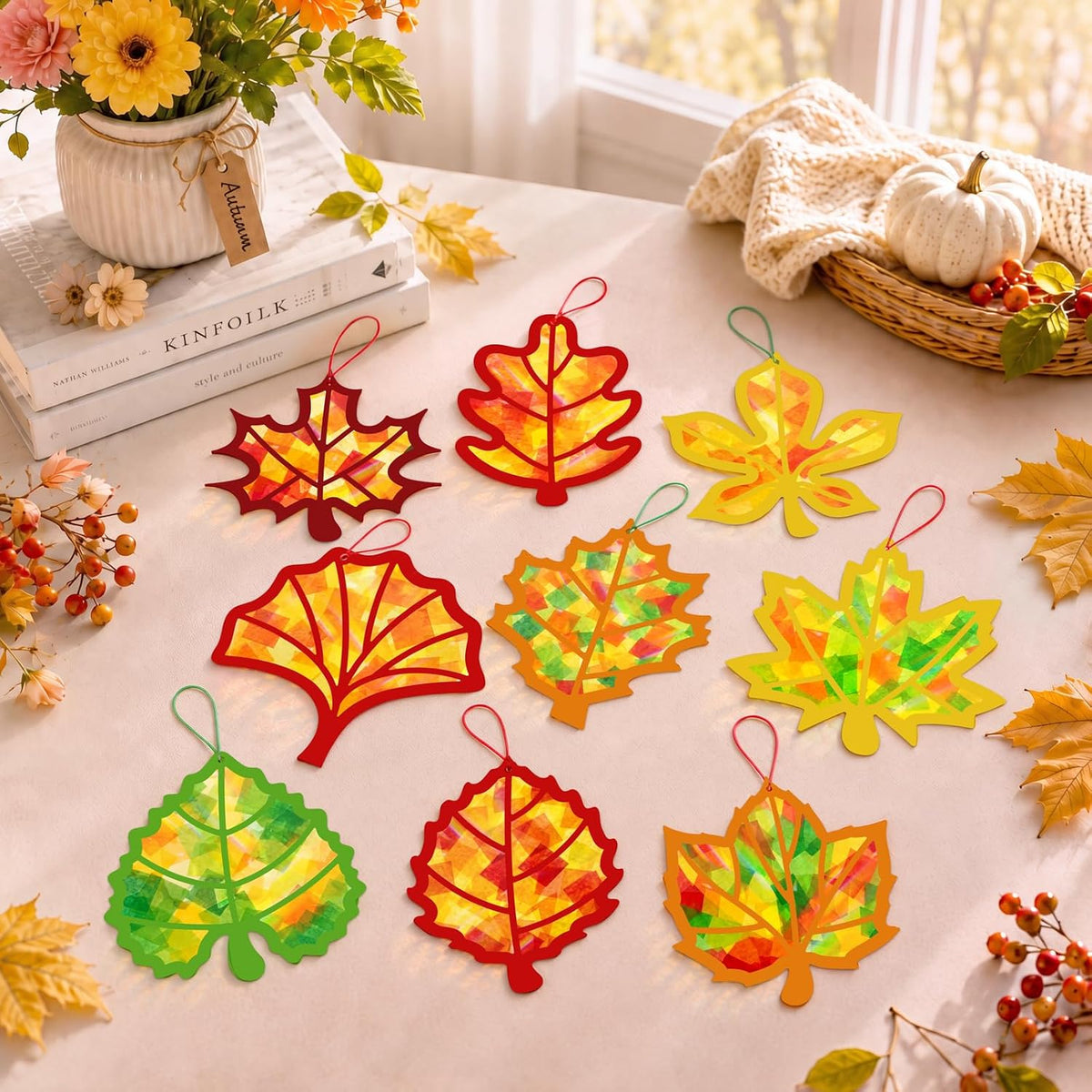 Renbuzhu fall leaf paper suncatcher craft kit with tissue paper and adhesive frames - view 32