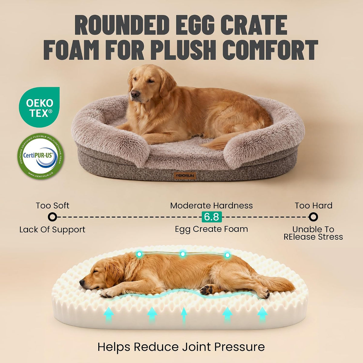 Miorun Fluffy Orthopedic Dog Beds Large Sized Dog - Sand / L-(40", UP to 70lbs) - image 3