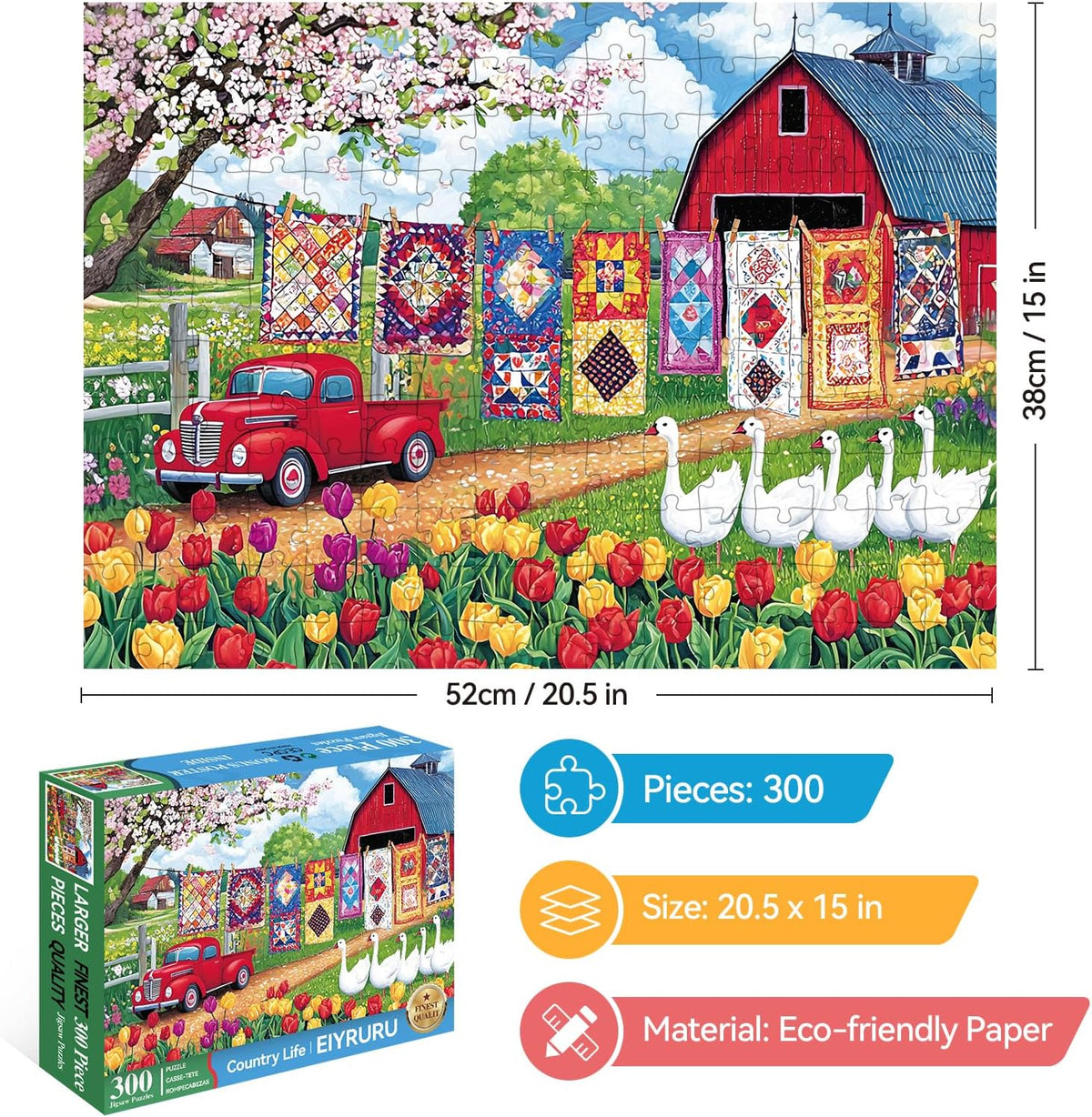 EIYRURU 300 piece jigsaw puzzle of a cottage garden with swans and bridge - view 19