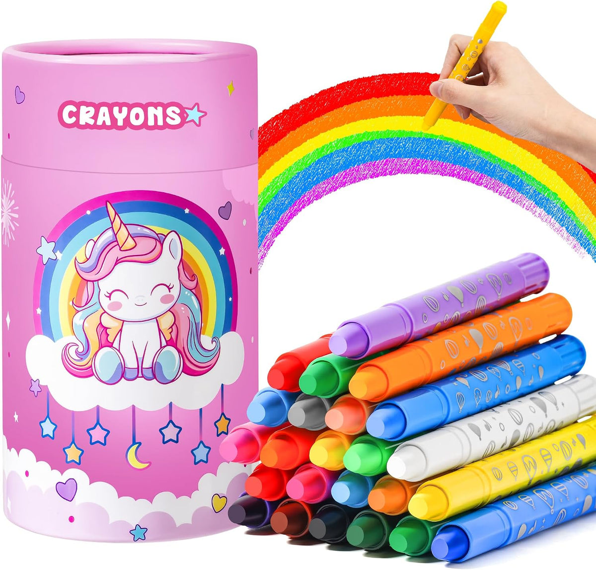 DreamyCandy 24 twistable washable gel crayons for toddlers in a unicorn holder
