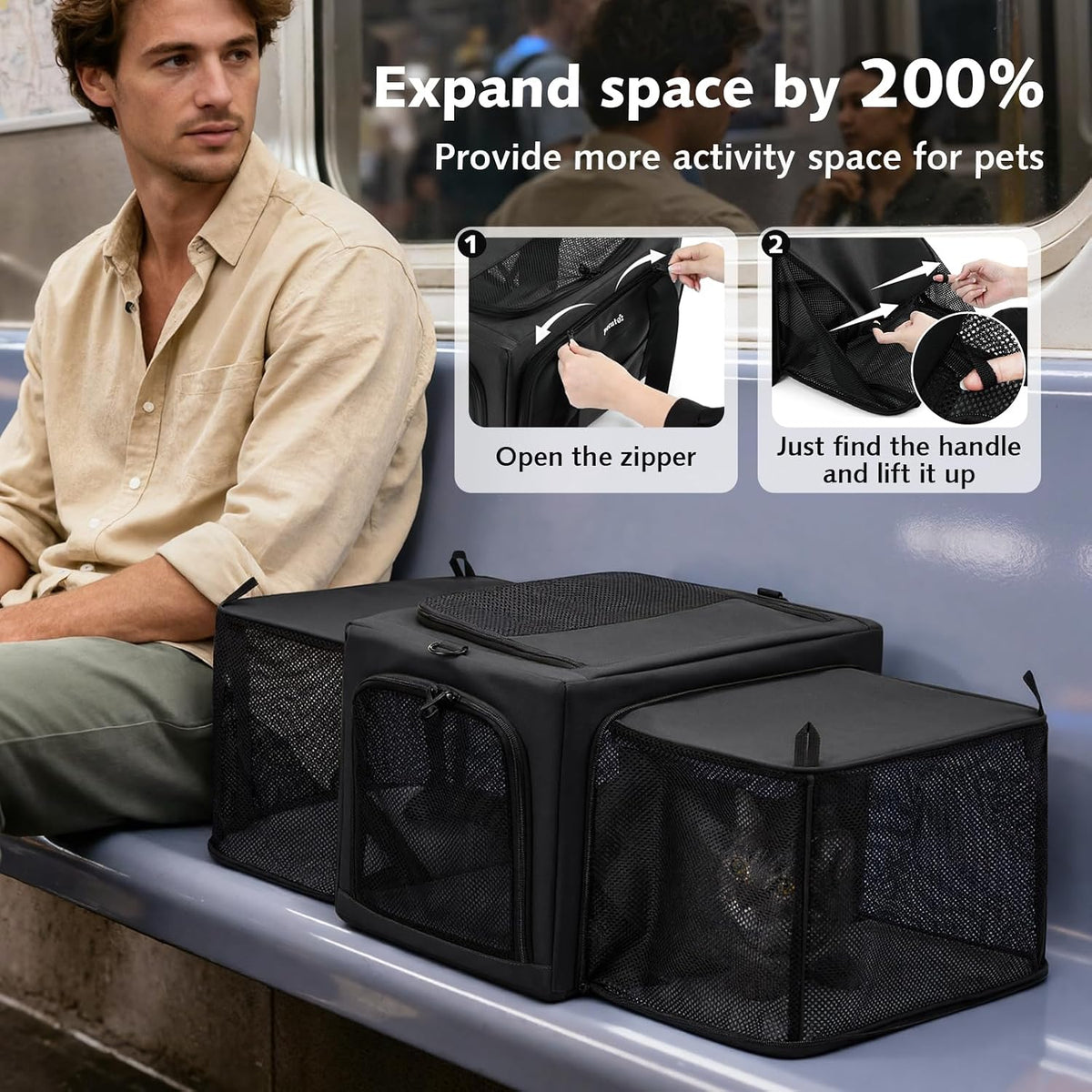Pecute Cat Carrier Expandable, Stable Pet Carrier - Dark Gray - image 3