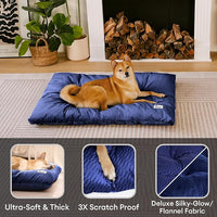 FUNNY FUZZY 42x28 Washable Dog Bed Crate Mat, 2 in1 Pet Pillow Sleeping Bed, Fluffy Deluxe Kennel Mattress for X-Large Dog and Cat,Charcoal Grey,XL,Midnight Blue