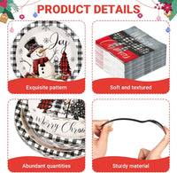 GOLDGAO Christmas paper plates and napkins with buffalo plaid border and snowman print - view 15