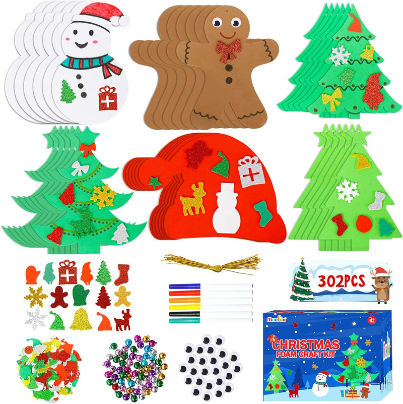Max Fun 332PCS Halloween Crafts for Kids Halloween Activities Foam - Xmas Tree+Hat+Snowman+Gingerman