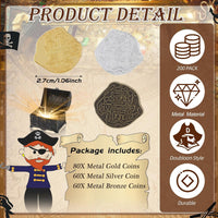 Hanaive 200 metal pirate coins in gold zinc alloy with retro pirate design - view 6