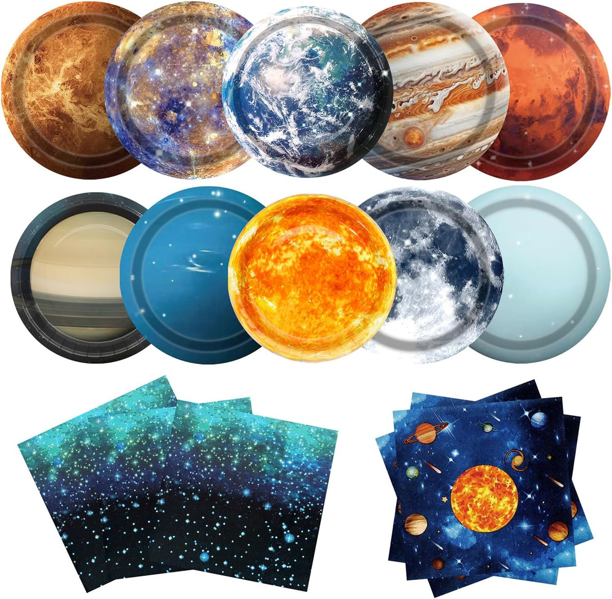 UROINEPA space party plates and napkins with solar system planet designs, 9 inch plates