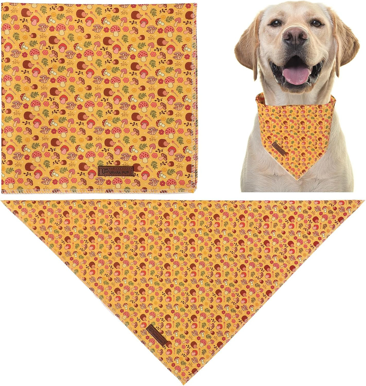 Summer Dog Bandana, UP URARA PUP Strawberry Triangle Bid Scarf for Medium Large Dogs, Cotton - Hedgehog Mushroom B / S - image 2