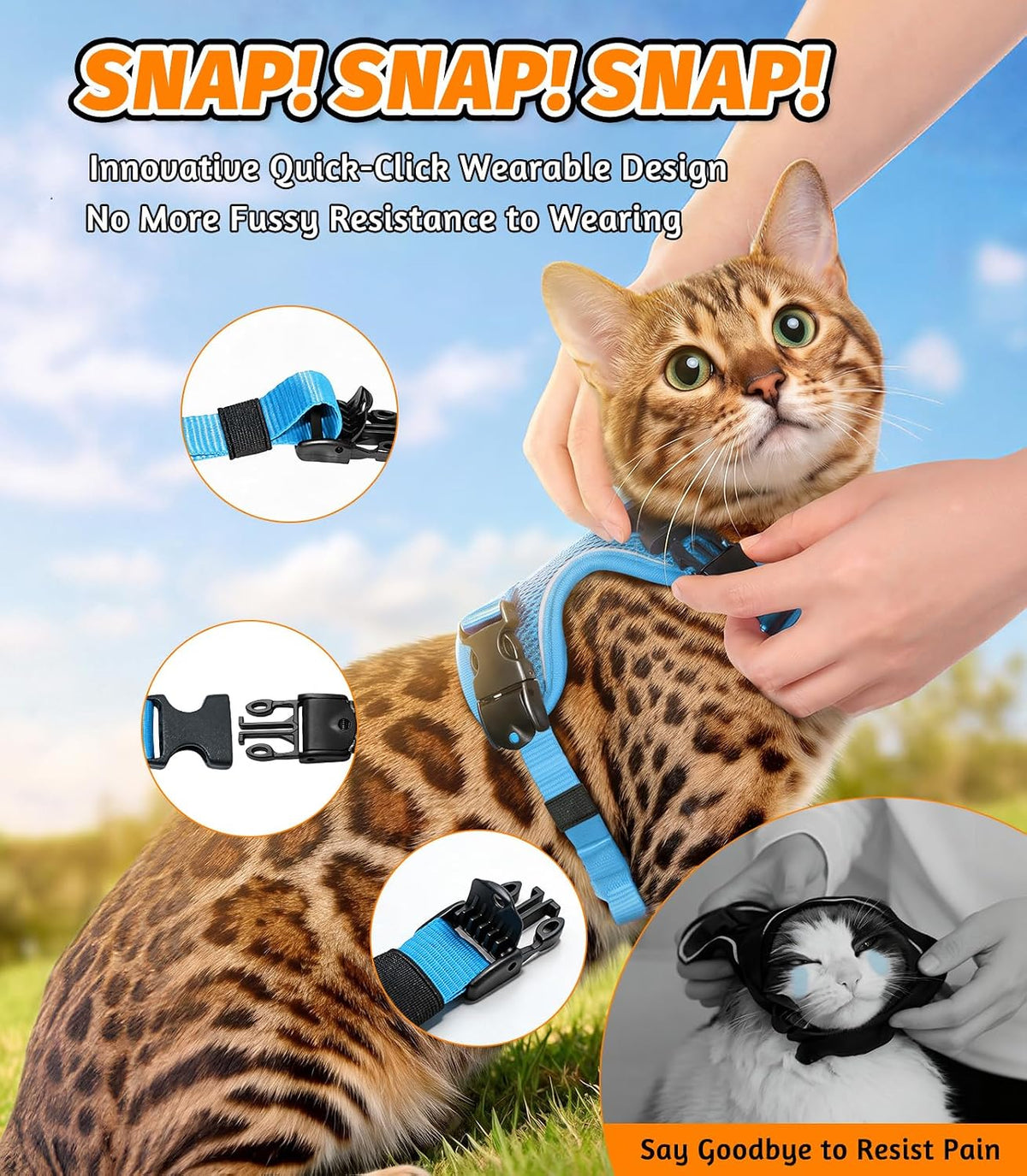Cat Harness and Leash for Walking - Sky Blue / S (7-12lb) - image 4