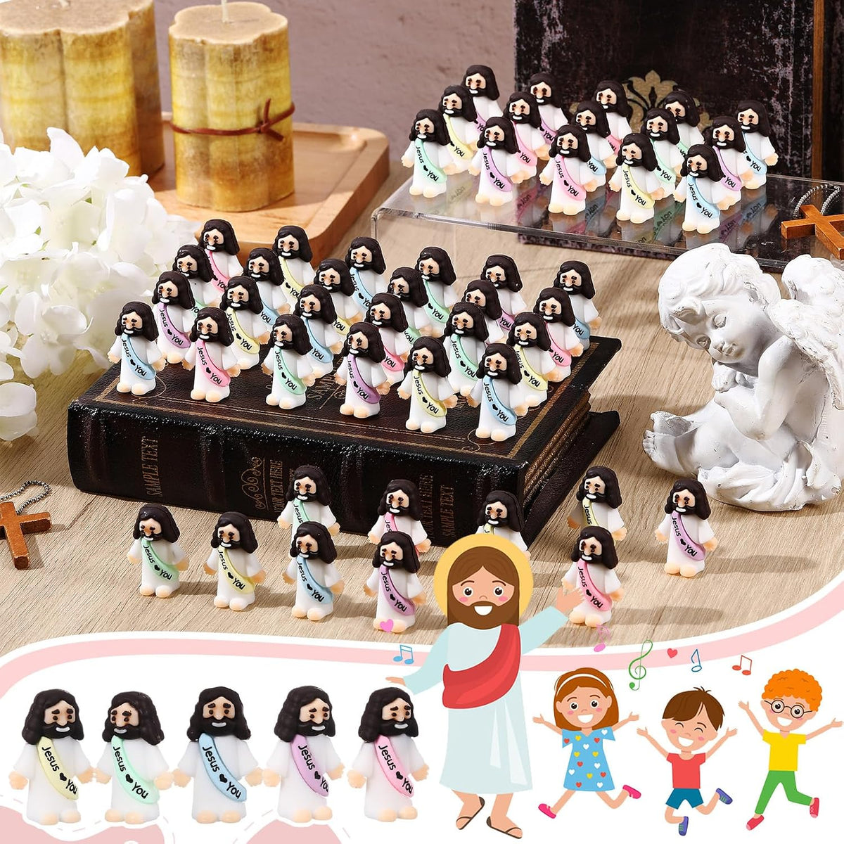 Bememo 50pcs Mini Jesus Loves You Religious Figures - Macaron Colors - image 3
