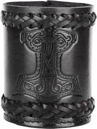 Ulfberth, Viking dice Cup with Embossed Motif, Genuine Leather - Thor's Hammer, Black