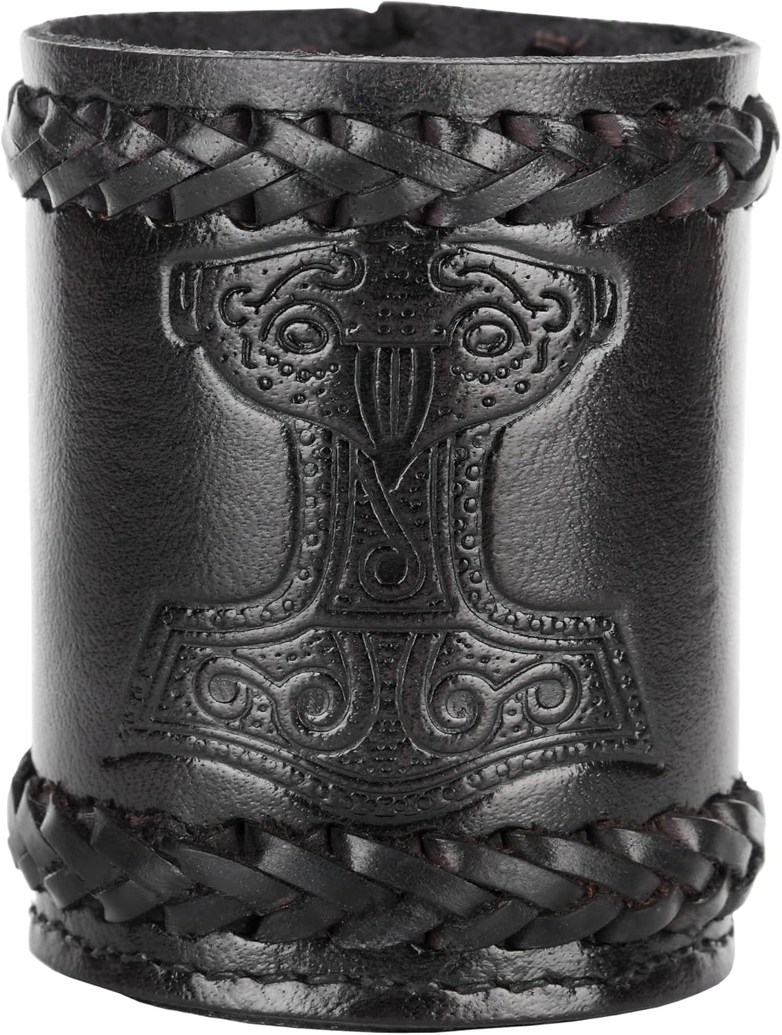 Ulfberth, Viking dice Cup with Embossed Motif, Genuine Leather - Thor's Hammer, Black