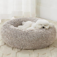 WNPETHOME Calming Dog Bed Cat Bed Donut, Faux Fur Pet Bed Self-Warming Donut Cuddler, Comfortable Round Plush Dog Beds (20 x 20 inch, Light Coffee)