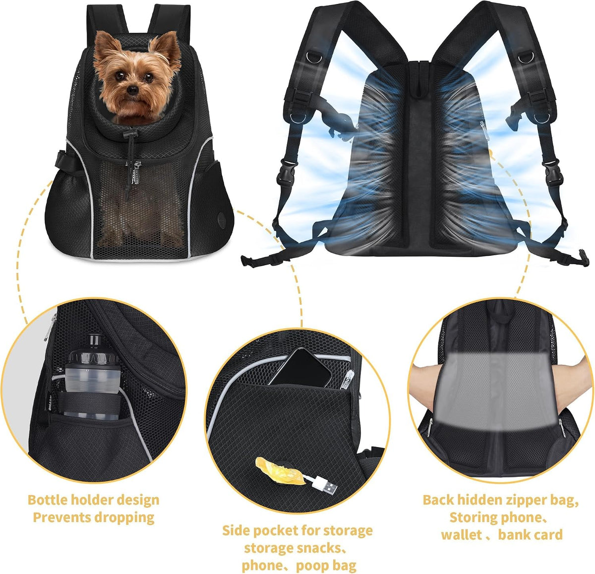 WOYYHO Pet Dog Carrier Backpack - Black / Large(10-14lbs) - image 3