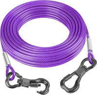 Tresbro 20FT Reflective Tie Out Cable for Dogs Up to 250 Pounds, Steel Wire Lead Leash Cable with Stainless Rotatable Buckle, Lightweight and Enduring, Dog Chains Outside for Outdoor, Yard, Purple