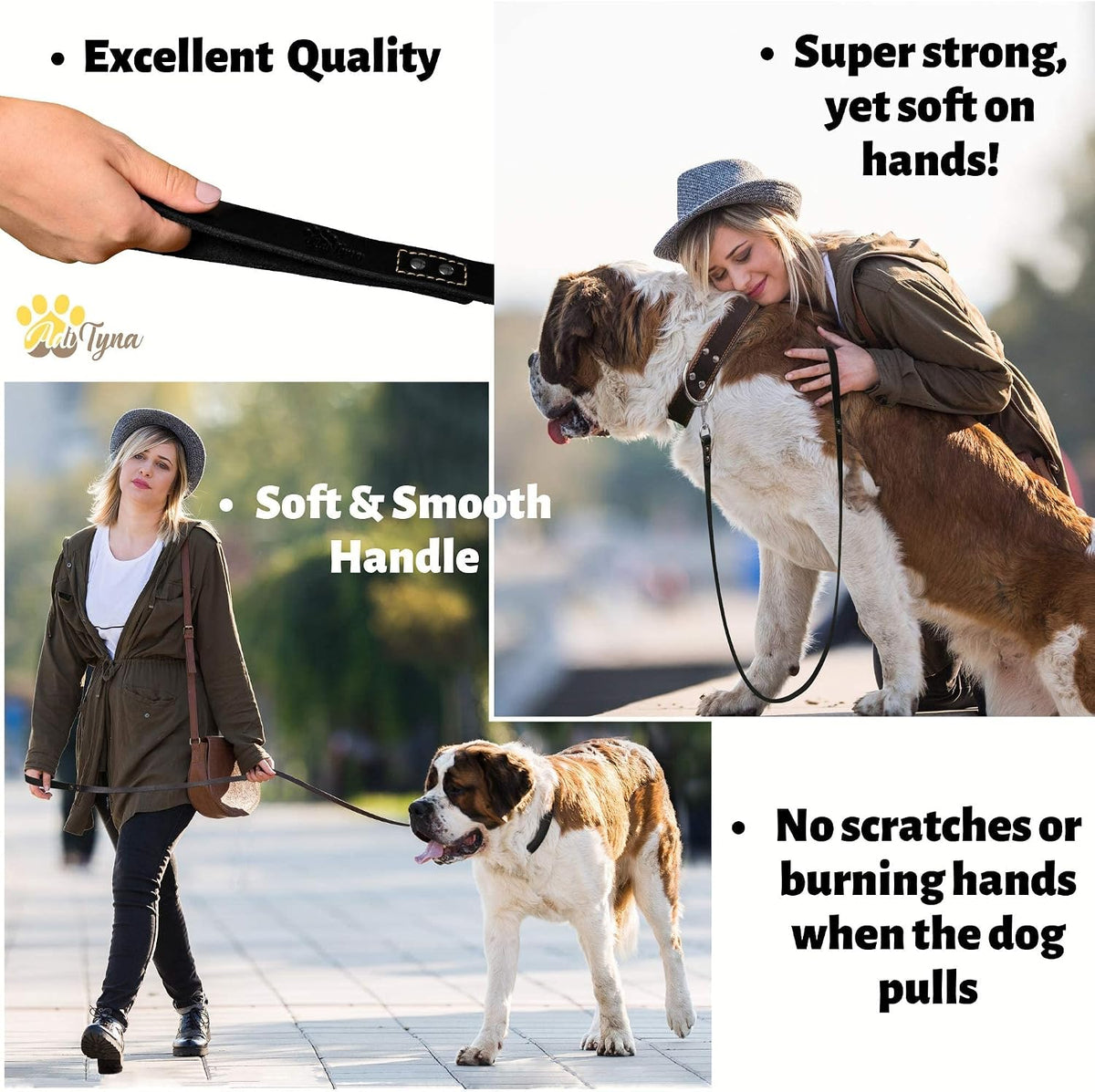 ADITYNA Leather Dog Leash for Large, and Small Dogs - XL - 6 ft x 1 inch / Black - image 4
