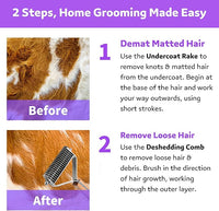 2 in 1 Dogs Cats Dematting Grooming Comb, Perfect Deshedding Undercoat Rake for Poodle & Goldendoodle, Efficiently Detangling Shedding Loose Hair & Matted Fur, All Long Haired Pet (Dark)