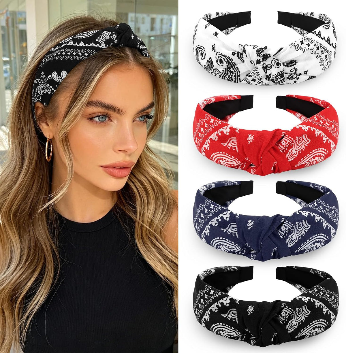 YISSION 4Pcs Wide Halloween Knotted Headbands Pumpkin Ghost Skull - Bandanas