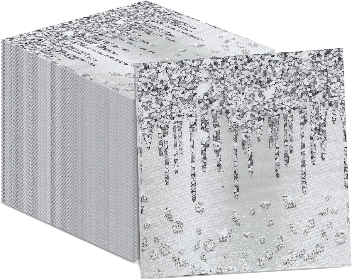 100 Pack Black and White Checkered Flag Party Napkins Disposable Race - 100 / Silver