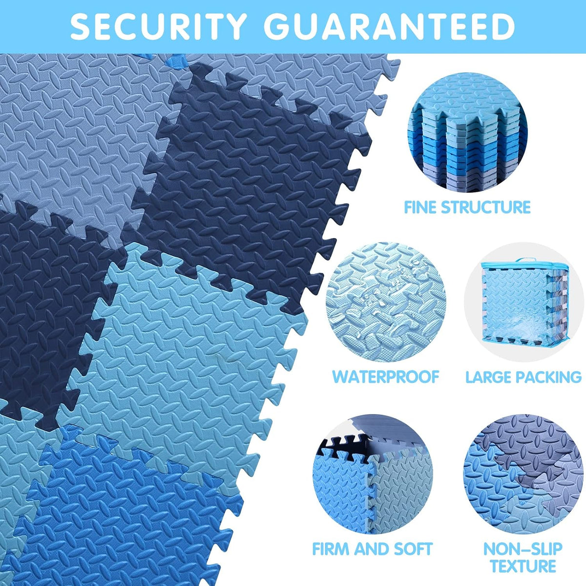 16 Tiles Foam Play Mat, Soft & Safe EVA Foam Mats for Floor - Dark Blue/Gray Blue/Light Blue/Blue - image 4