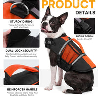 XS adjustable dog life jacket with rescue handle, D-ring and reflective straps - view 2