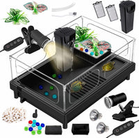 GOZILLA acrylic small turtle tank kit with basking lamp, filter and decorations