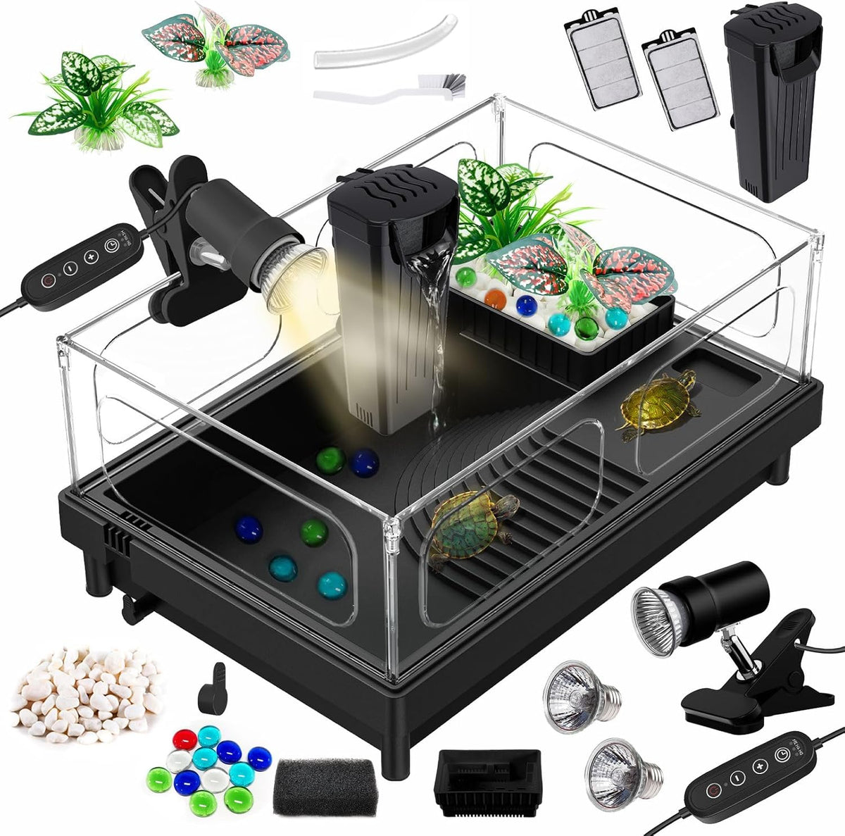 GOZILLA acrylic small turtle tank kit with basking lamp, filter and decorations