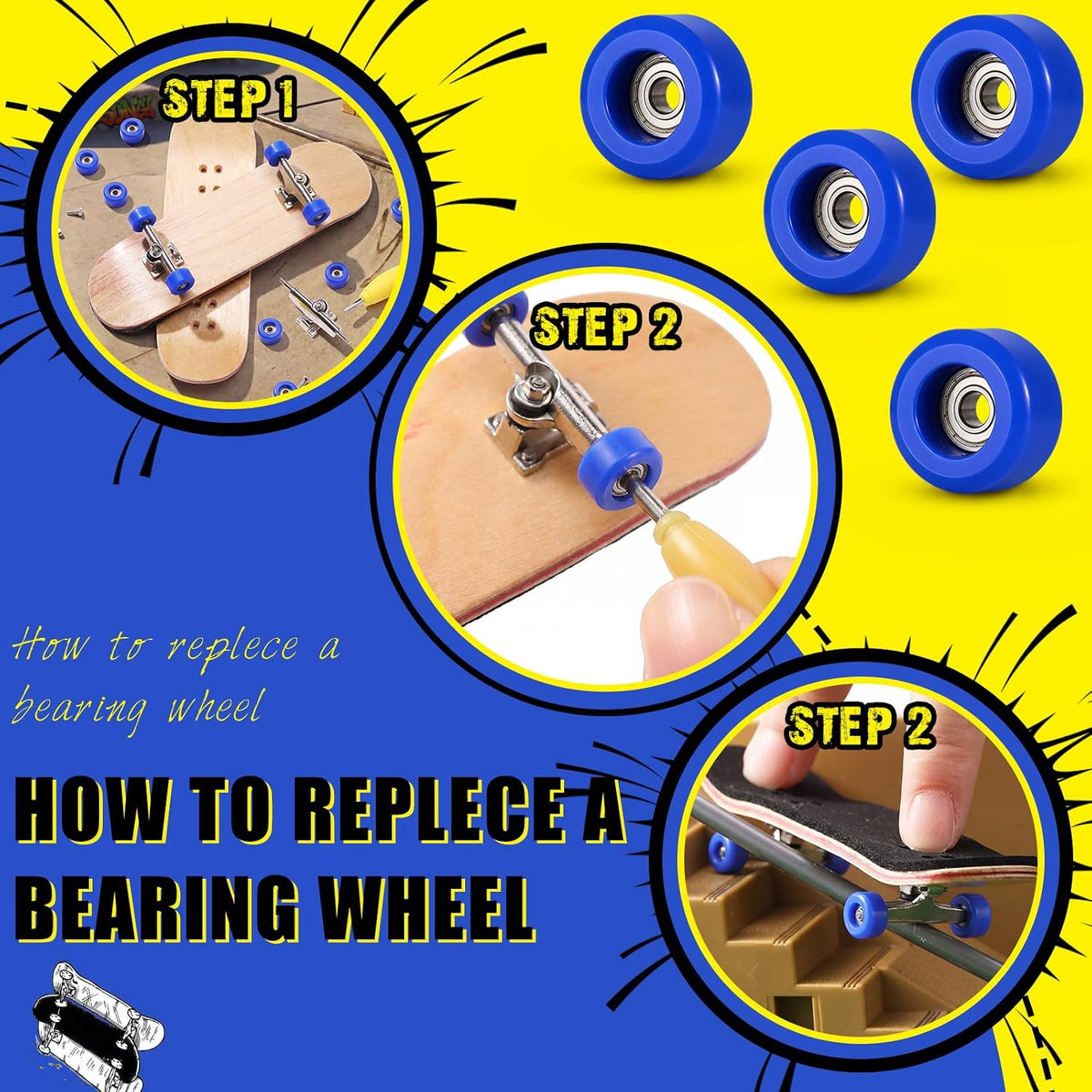 Zhehao fingerboard wheels and trucks set with four bearing wheels, two alloy trucks and two screwdri - view 15