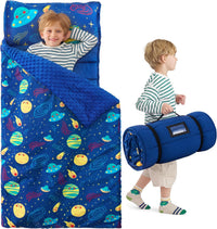 JOIEDOMI Toddler Nap Mat with Removable Pillow and Minky Blanket - Deep Blue Universe