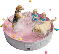 Furrybaby Foldable Dog Pool Non-Slip Hard Bath Tub Indoor Outdoor - 64*12inch / Grey,pink