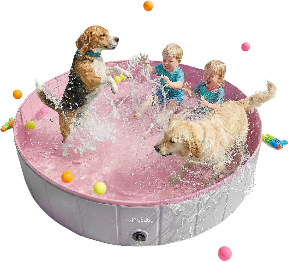 Furrybaby Foldable Dog Pool Non-Slip Hard Bath Tub Indoor Outdoor - 64*12inch / Grey,pink