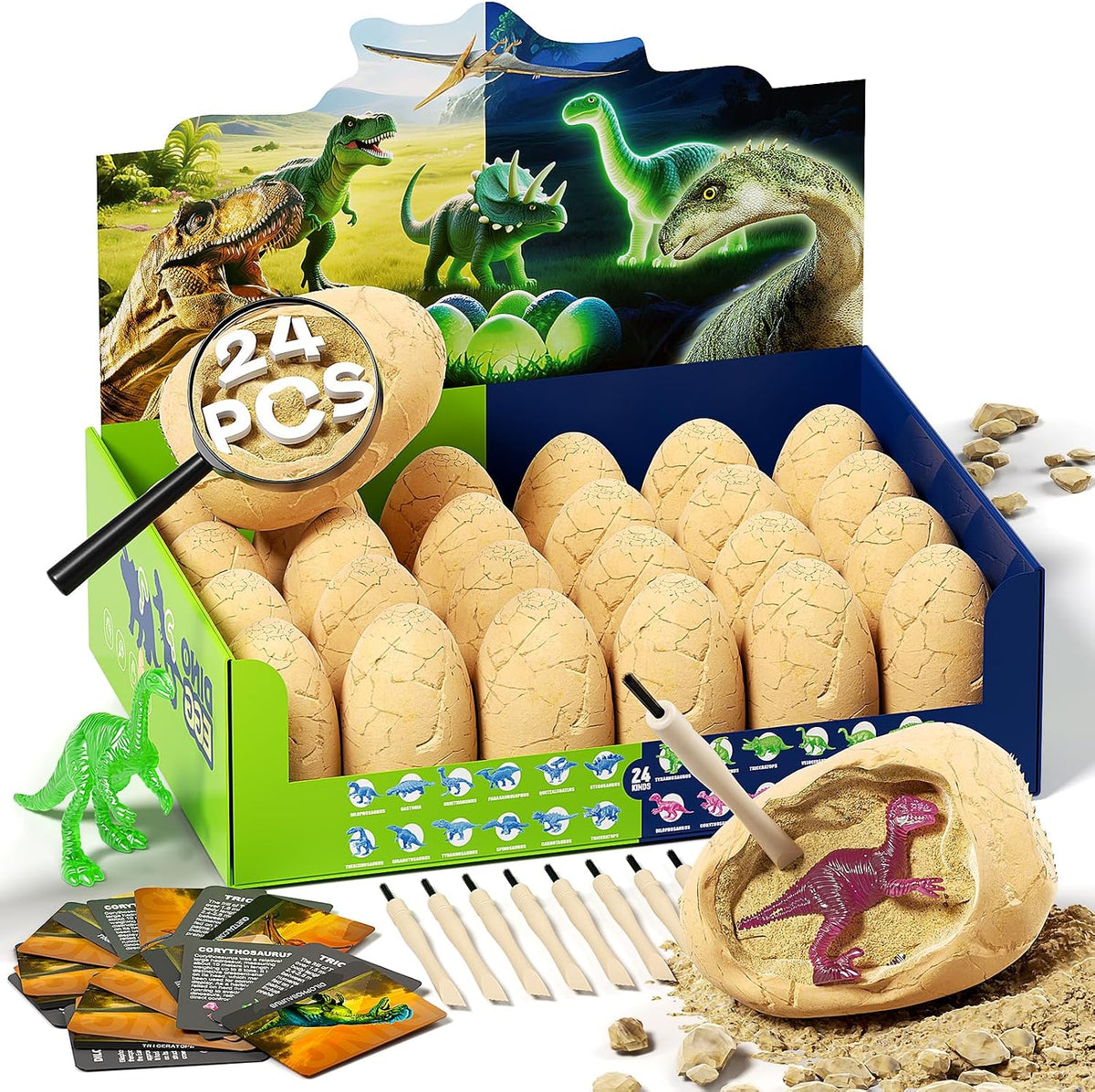 24 Dinosaur Eggs Dig Kit Toys for Kids - 24 Dinosaur Eggs(Glow in The Dark)