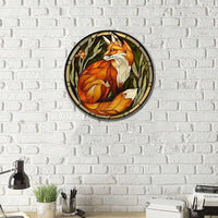 Lygond Metal Sign Tin Sign Circular Stained Glass Red Fox Sign Garden Outside for Patio 12×12 Inches