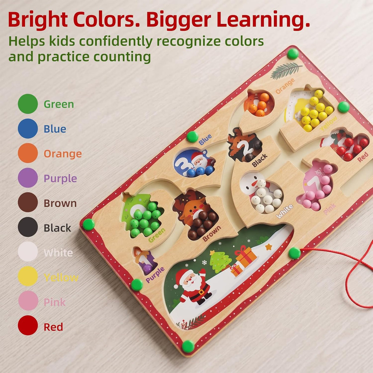 WOODENFUN magnetic color number maze, wooden Montessori counting board with magnetic pen and beads - view 7