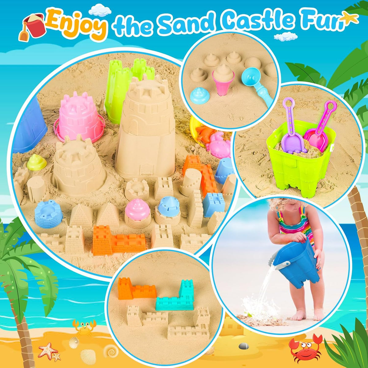 REZUCREY Beach Toys with 4 Castle Buckets - image 4