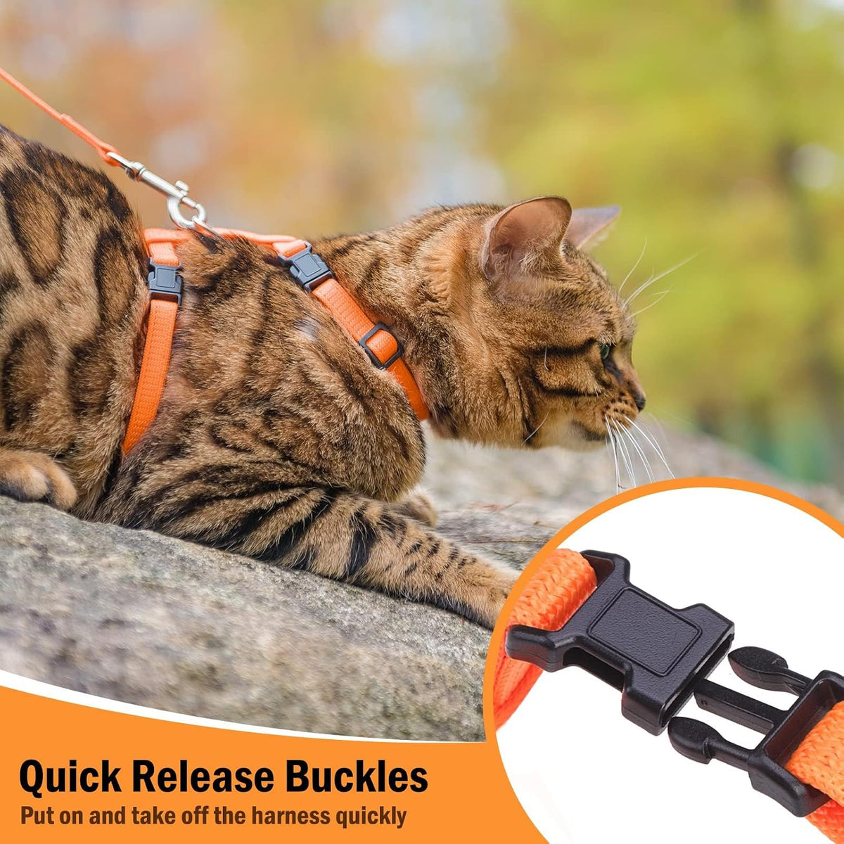 PUPTECK Adjustable Cat Harness and Leash Set Escape Proof Kitten - Small / Orange - image 3