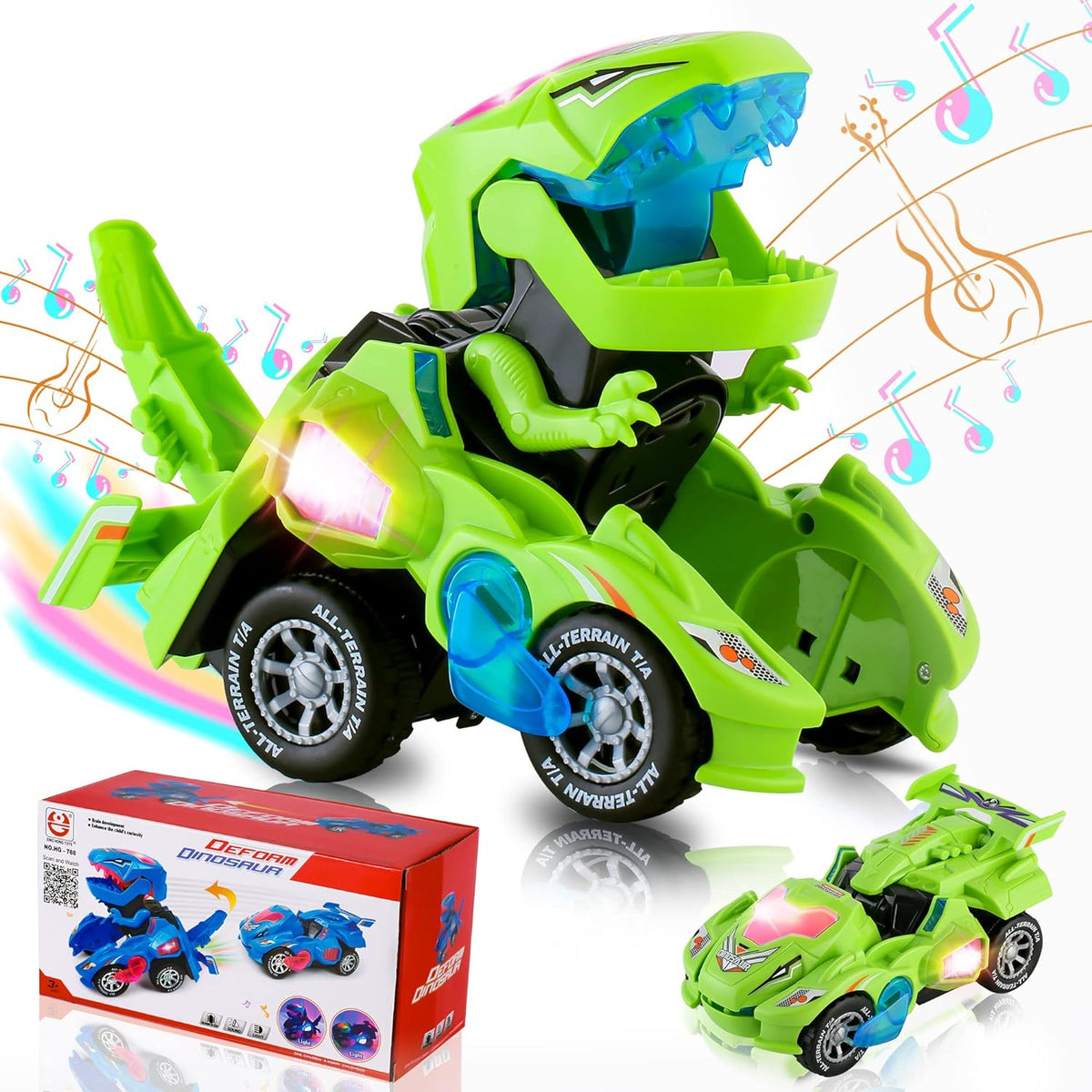 Transforming Dinosaur Car Toy for Kids 3-5 - Green