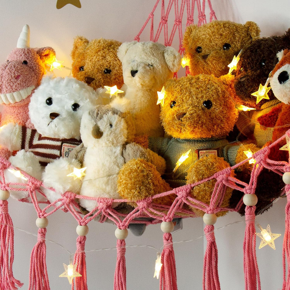Stuffed Animal Toy Storage Hammock with LED Light - Coral Pink / L (39.5"*39.5"*48") - image 4