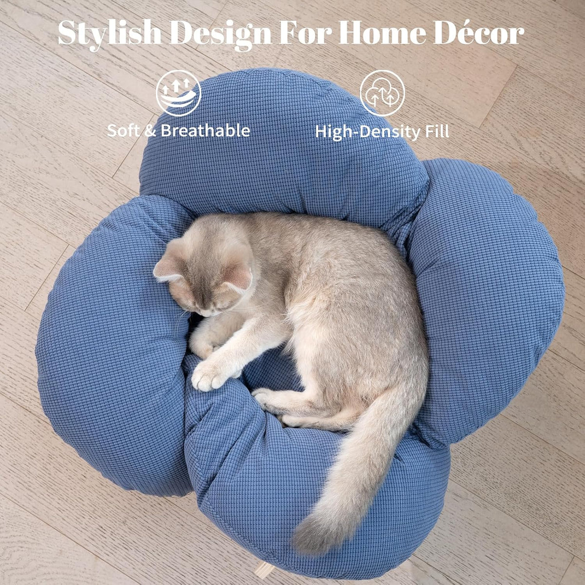 Elevated Cat Bed for Indoor Cats Couch Sofa Flower – Essentials for Cats - Deep Blue - image 3