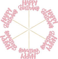Gyufise 24Pcs Happy Birthday Cupcake Toppers Gold Glitter Celebrating - Pink - image 3