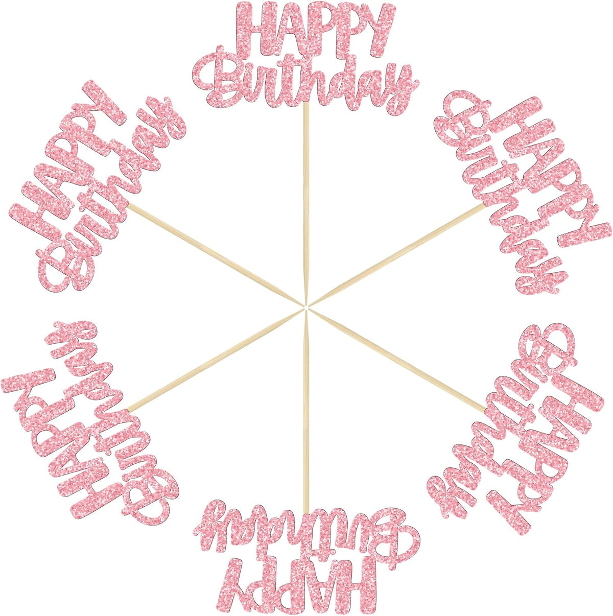 Gyufise 24Pcs Happy Birthday Cupcake Toppers Gold Glitter Celebrating - Pink - image 3